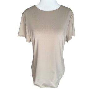 Halogen Womens Taupe Top Size Large Short Sleeve‎ Crew Neck Casual